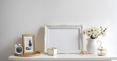 Empty photo frame closeup view, closeup interior template AI generated images. 