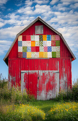 Obraz premium Red Barn With Patchwork Design