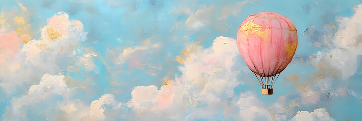 Fototapeta premium Modern wall art clean painting, hot air balloon in the sky