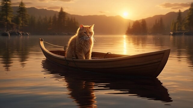 cat boat on the lake