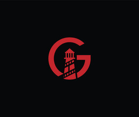 Obraz premium Letter G Lighthouse Logo Design Vector, G with lighthouse logo Idea