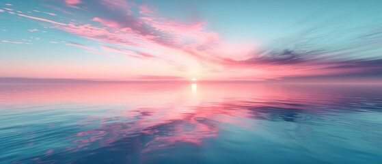 Naklejka premium Pink and blue sunset reflected in calm water.