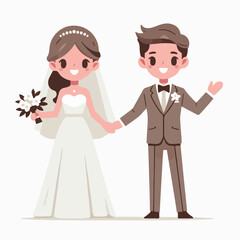 Marriage wedding couple set, cute newlywed bride and groom Flat illustration 