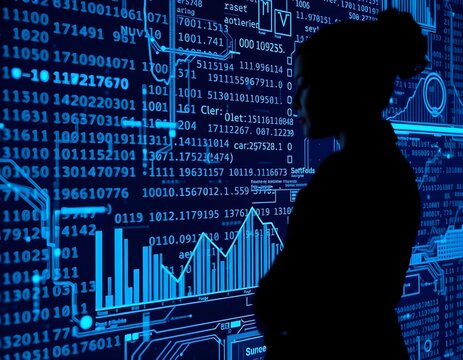 a modern business data background that highlights binary code and statistical data overlays create with ai