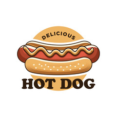 Delicious hotdog logo in circle with white background