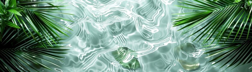 Obraz premium Tropical Pool with Clear Water and Palm Leaves Overhead Creating a Serene and Refreshing Oasis