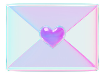 Iridescent love letter png, 3D Valentine's illustration, transparent background