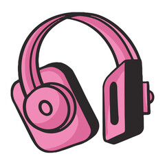 Music headphones png, retro illustration, transparent background