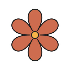 Brown flower png, retro illustration, transparent background