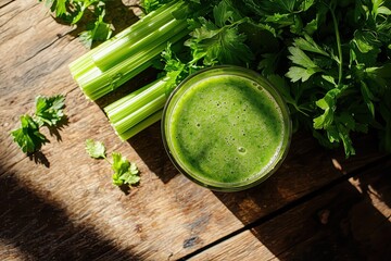 fresh green smoothie in a glass from pascal celery