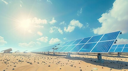 Power plant using renewable solar energy with sun. AI generated illustration