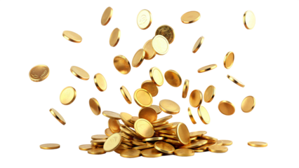 Golden coins of wealth scatter like autumn leaves, a cascading harvest of financial growth