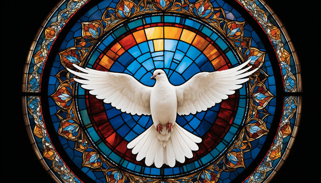 Colombe symbole paix vitrail rond religion christianisme catholisme.