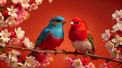 Fototapeta premium create-an illustration of a serene garden love birds scene