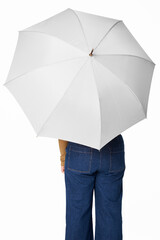 Woman holding png umbrella studio shot