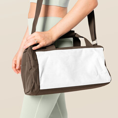 Png brown duffle bag mockup gym essentials studio shoot