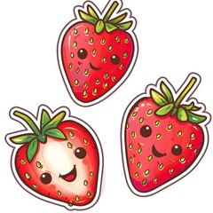 Obraz premium Strawberry Sticker on White Background, Adorable and Vibrant Design of a Juicy Red Strawberry, Fun and Playful Illustration for Fruit-Themed Decoration, Perfect for Kids and Summer Items