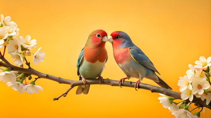 Fototapeta premium create-an illustration of a serene garden love birds scene