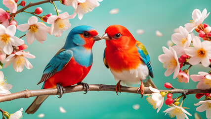 Obraz premium create-an illustration of a serene garden love birds scene