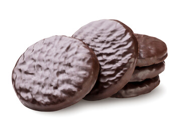 Chocolate covered cookies close-up on white. Isolated