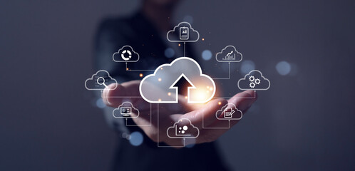 Cloud technology, concept of exchanging data with internet cloud technology Worldwide internet connection