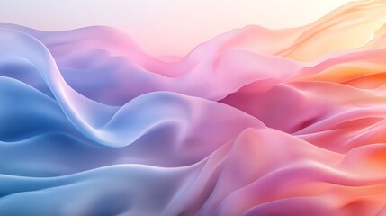 Obraz premium Colorful pastel fabric waves, fluid lines, detailed textures, hyper-realistic digital art, wide-angle lens view,