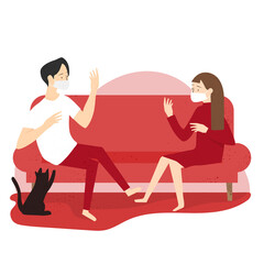 Couple wearing masks and keeping a physical distance in their own home element transparent png