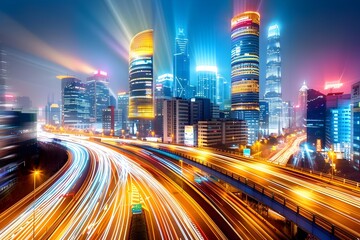 Fototapeta premium Cityscape with Light Trails at Night.