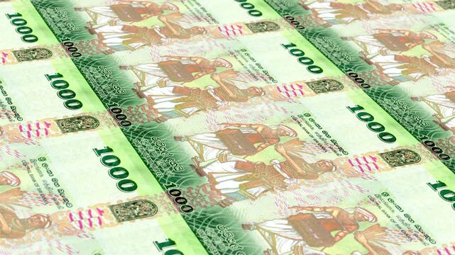 Sri Lanka Sri Lankan Rupee 1000 Banknotes Money Printing House, Printing One Thousand Sri Lankan Rupee, Printing Press Machine Print out Sri Lankan Rupee, Being printed by currency press machine 1000