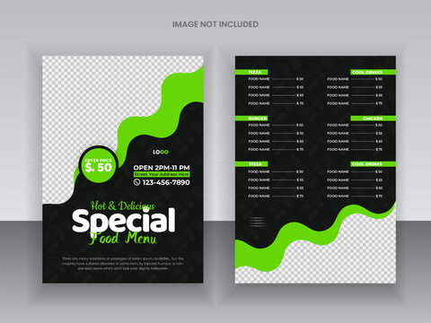 Delicious Food Menu Design Template healthy food flyer and restaurant menu card design and bifold brochure design template