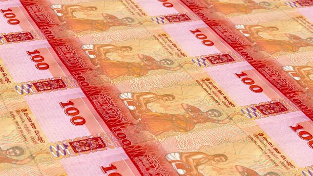 Sri Lanka Sri Lankan Rupee 100 Banknotes Money Printing House, Printing One Hundred Sri Lankan Rupee, Printing Press Machine Print out Sri Lankan Rupee, Being printed by currency press machine 100