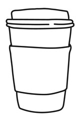 Coffee cup png sticker, beverage line art drawing on transparent background