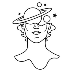 Surreal head png sticker, Saturn doodle, transparent background