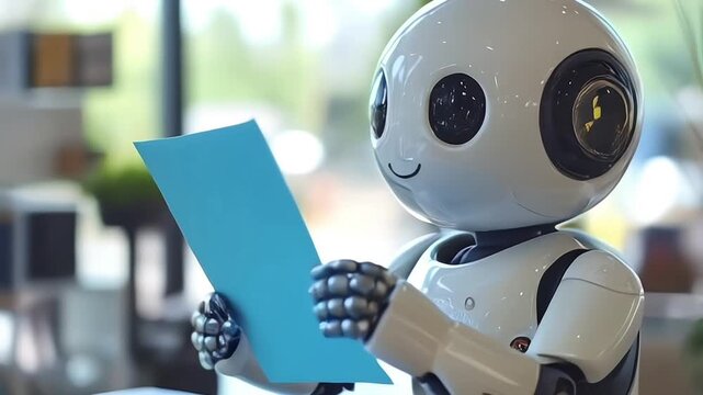 Cute robot businessman is working in the office. Concept idea of ​​a bot assistant, business helper in everyday life