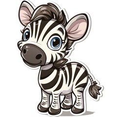 Zebra Sticker on White Background, Minimalistic Animal Design with Black and White Stripes, Simple and Clean Concept for Decoration, Wildlife-Inspired Art