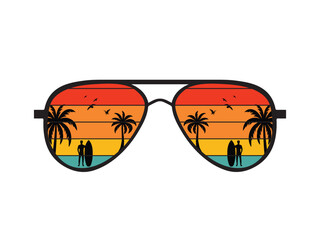 Beach Sunglasses, Sunset Sunglasses, Retro Sunglass Clipart, Sunglasses illustration,