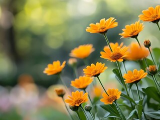 Vibrant orange flowers bloom in a lush garden, capturing the essence of nature's beauty and summer's warmth.