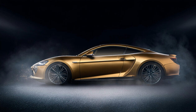 golden car with foging on dark background