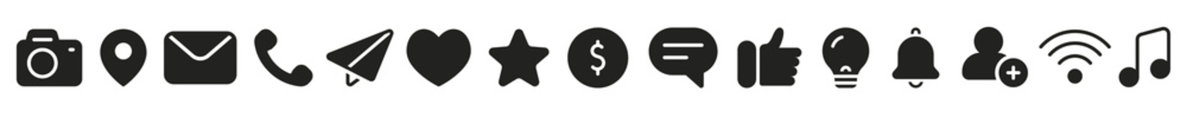 Essential black icons for communication png set