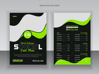 Editable Restaurant discount food menu design and A4 menu card design template for your restaurant healthy food flyer design template