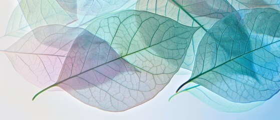 A close-up of transparent and translucent leaf veins, 