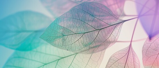 A close-up of transparent and translucent leaf veins, 
