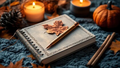Thanksgiving gratitude journal, thoughtful and cozy, close-up, inviting
