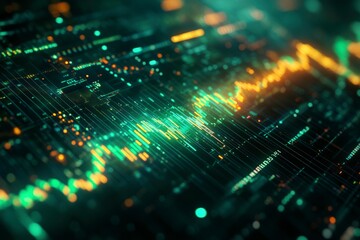 Obraz premium Abstract digital visualization of data with glowing lines and patterns.