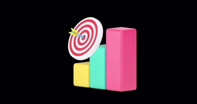 Growth diagram analyzing business goal achievement data increase 3d animation with alpha channel. Grow chart graph positive progress dynamic statistic efficient productivity management analysis