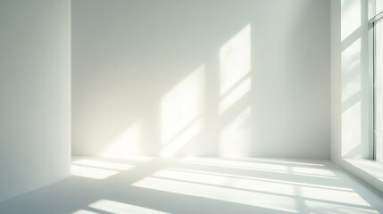 Obraz premium Sunlight Streaming Through a Window onto a White Floor and Wall