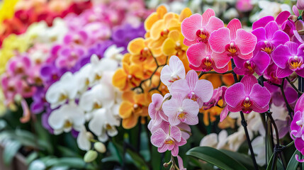 A field of wildflowers in full bloom, with a mix of bright colors like purple, blue, yellow, and pink, creating color