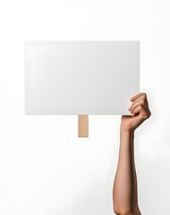 Obraz premium a hand holding up a blank sign on a white background