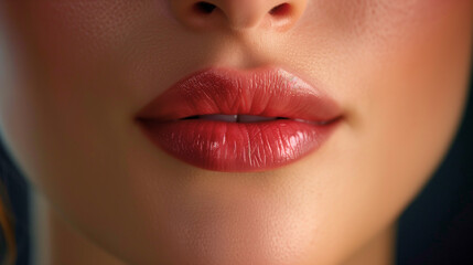 Fototapeta premium close-up of caucasian woman lips; beautiful skin; perfect for lipstick or herpes treatment advertising