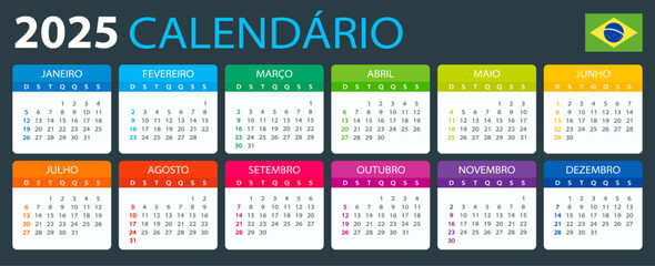 2025 Calendar - vector illustration, Brazilian version